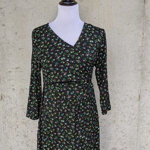 NWT GAP Maternity Nursing Wrap Tie Long Sleeve Black Floral Dress, Size M